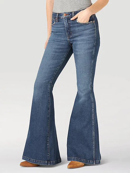 Wrangler Women's Retro Medium Wash High Rise Flare Jeans