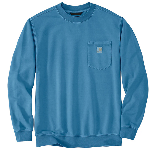 Blue sweatshirt with a pocket on a white background