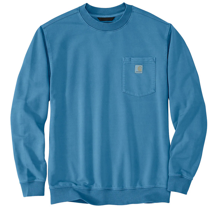 Blue sweatshirt with a pocket on a white background