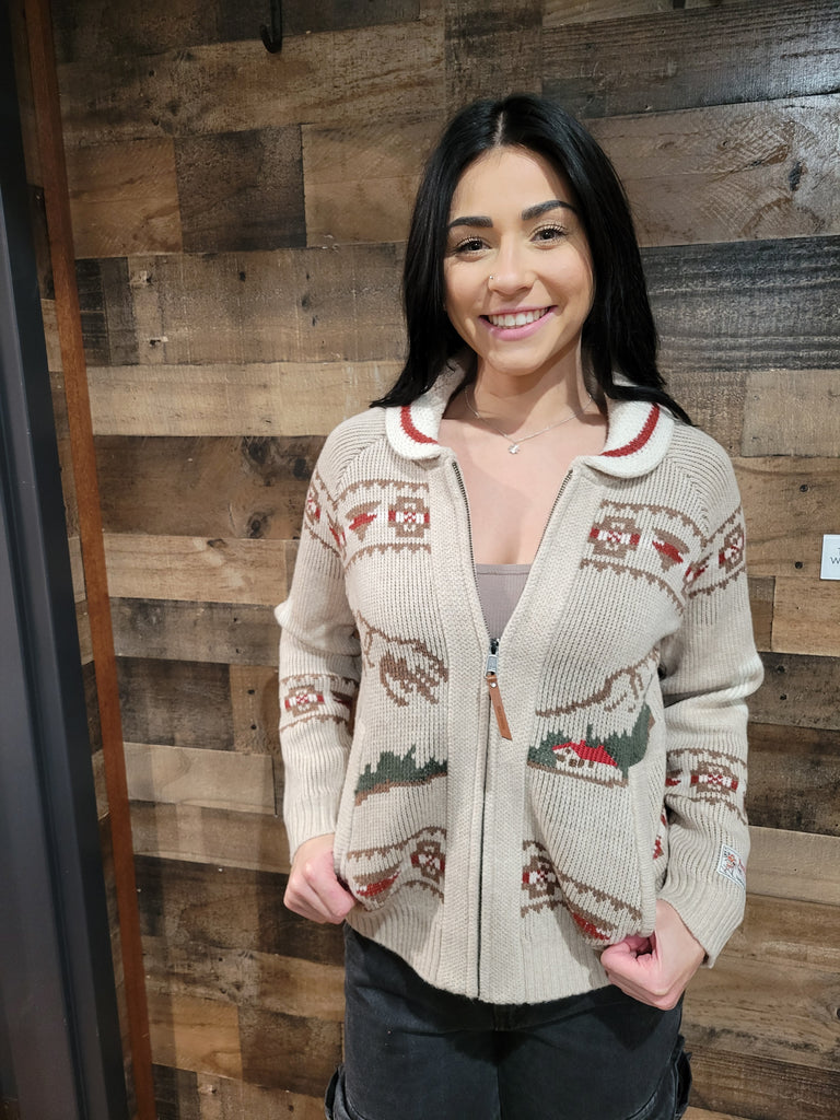 Pendleton Women's Alpine Lambswool Zip-Up Cardigan - Oatmeal