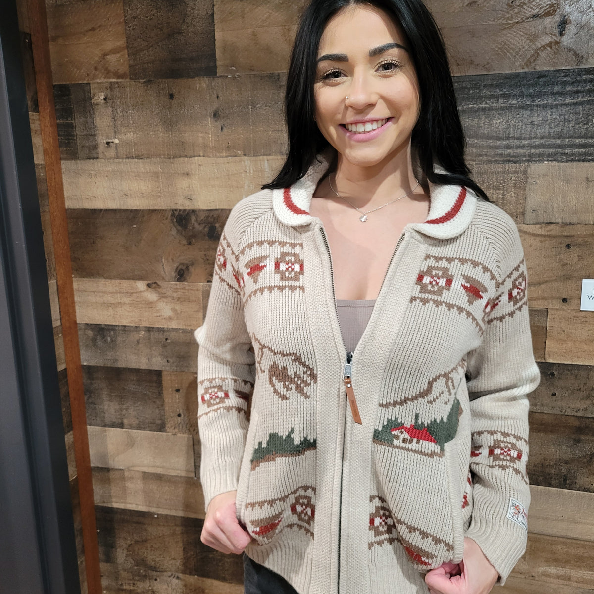Pendleton Women's Alpine Lambswool Zip-Up Cardigan - Oatmeal