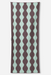 A long rectangular scarf with a repeating vertical wavy stripe pattern in dusty mauve and mint green, shown flat against a light gray background.