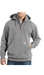 A man wearing a black Carhartt Rain Defender heavyweight quarter-zip hoodie with the brand logo visible on the chest.