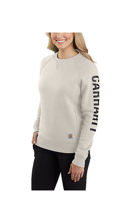 Carhartt Women's Relaxed Fit Midweight Crewneck Logo Sleeve Graphic Sweatshirt 104410 Out of Season Colors