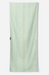 A long rectangular towel with vertical stripes in pale mint green and cream, shown hanging flat against a light gray background.