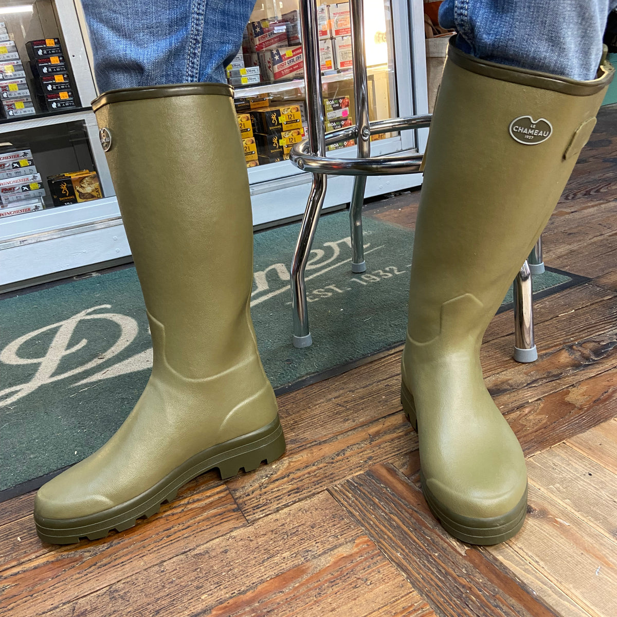 Le Chameau Sz 40/7.5 Mens RARE Olive Suede Lug Sole Boots Made in France Wellington Boots Handmade since 1927 | Le Chameau main image 4