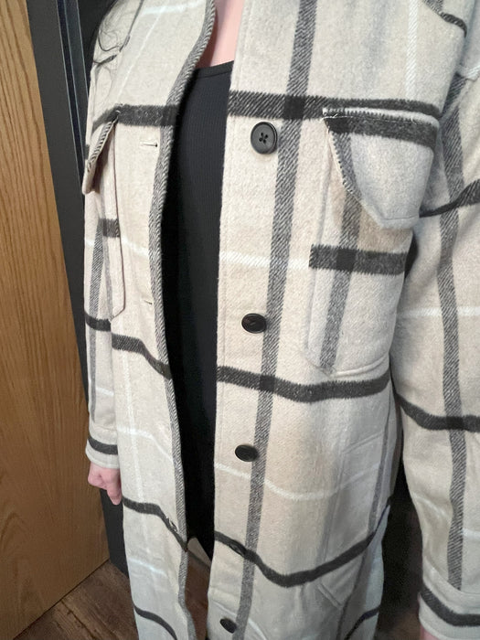 The Normal Brand Toni Duster - Women's Long Wool Plaid Jacket in Creme