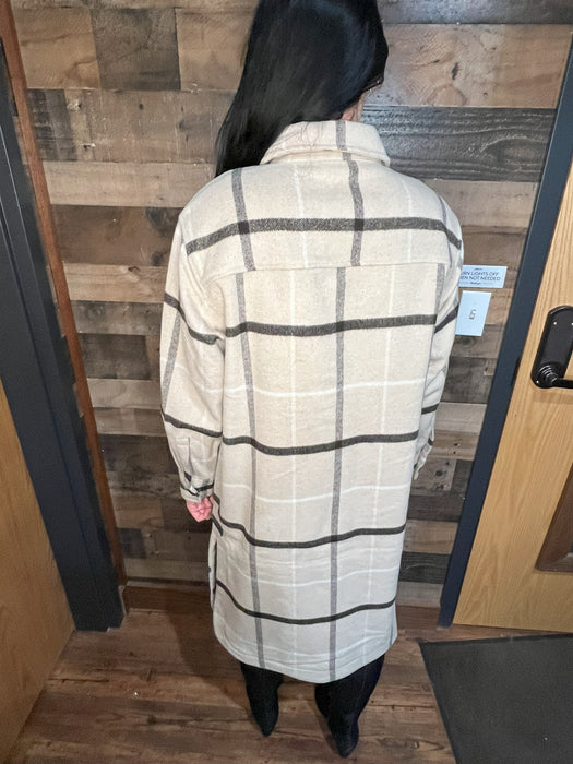 The Normal Brand Toni Duster - Women's Long Wool Plaid Jacket in Creme