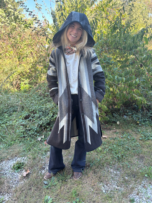 Pendleton Women's Hooded Wyeth Trail Jacquard Coat - Dramatic Length Wool Coat