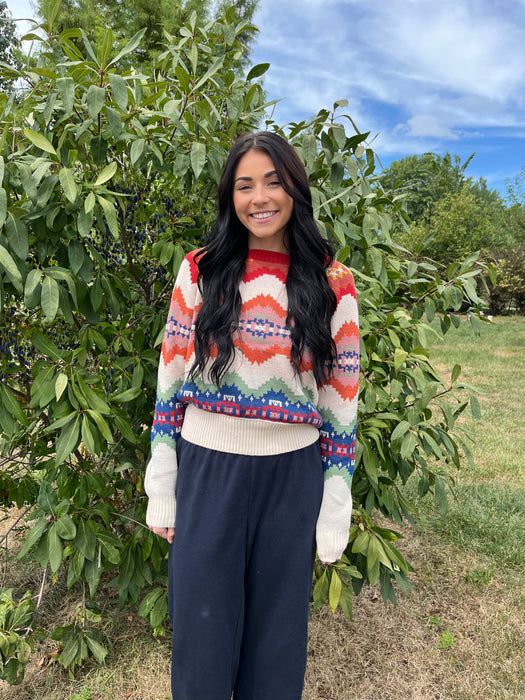 Pendleton Women's Ecru Harding Stripe Raglan Cotton Sweater - TC0134