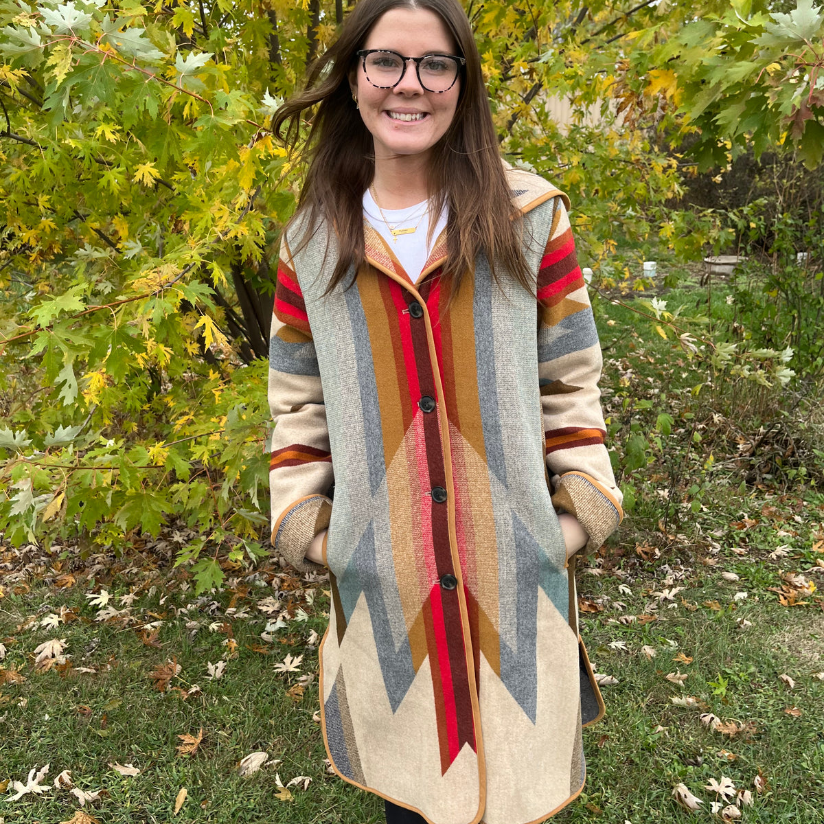 Pendleton Women's Hooded Wyeth Trail Wool Coat - USA Made Jacquard