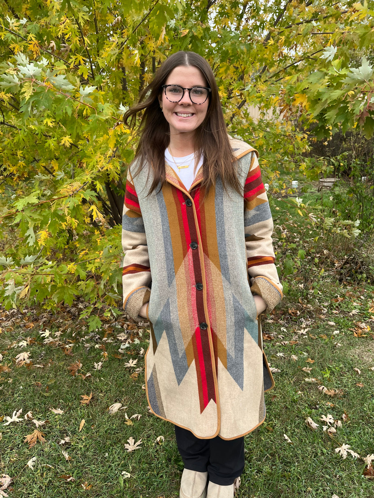 Pendleton Women's Hooded Wyeth Trail Wool Coat - USA Made Jacquard