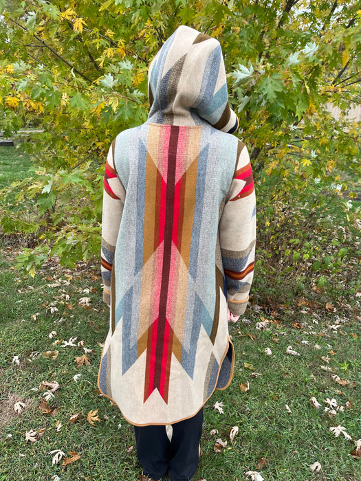 Pendleton Women's Hooded Wyeth Trail Jacquard Coat - Dramatic Length Wool Coat