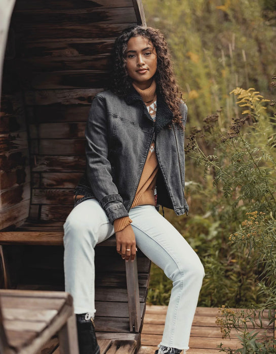 Ladies denim biker sales jacket