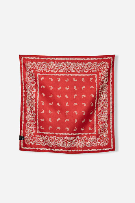 A black and white striped bandana towel laid flat.