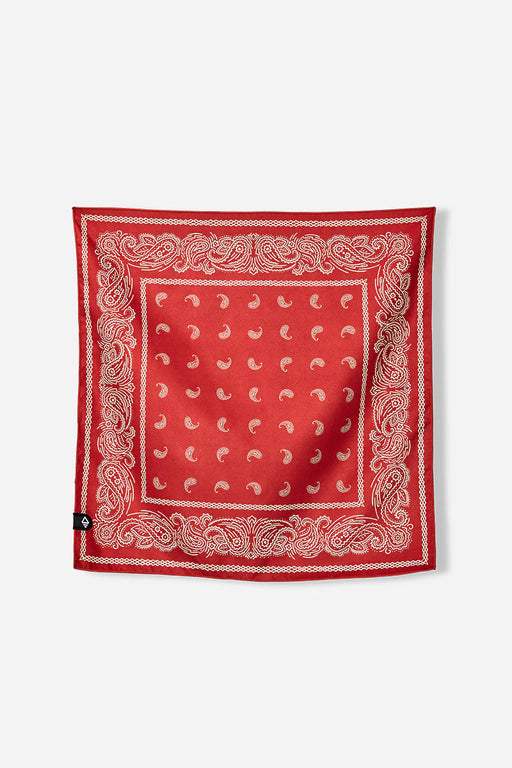 A black and white striped bandana towel laid flat.