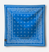 Blue bandana with white paisley patterns on a white background