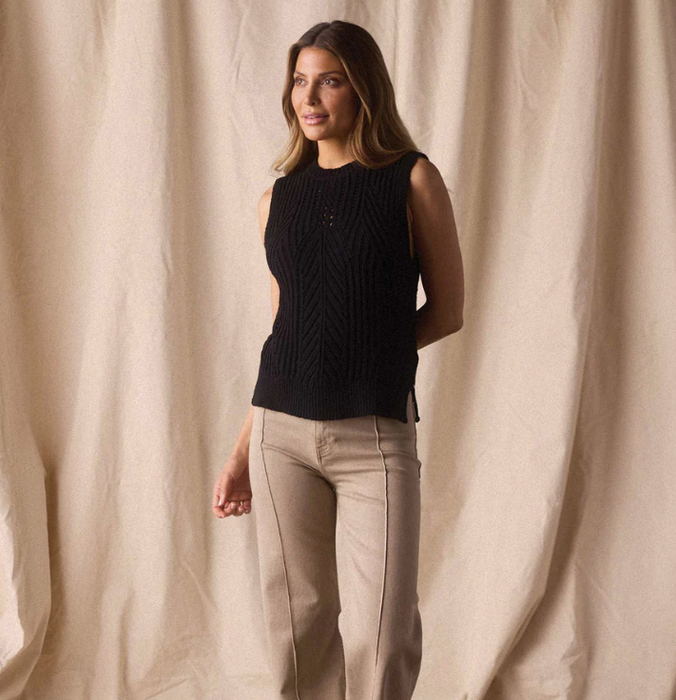 The Normal Brand Adelaide Knit Hi-Neck Tank in Black - Premium Cotton Chunky Knit - F2WADLKT