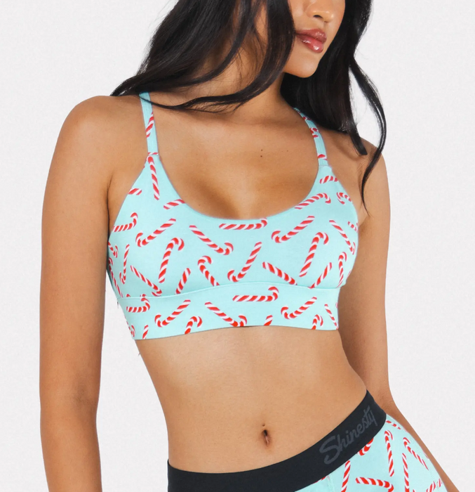 Candy Cane Christmas Bralette & Boyshort Set - Women's Holiday Lingerie