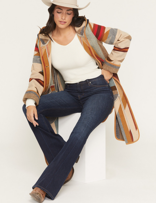 Pendleton Women's Hooded Wyeth Trail Jacquard Coat - Dramatic Length Wool Coat