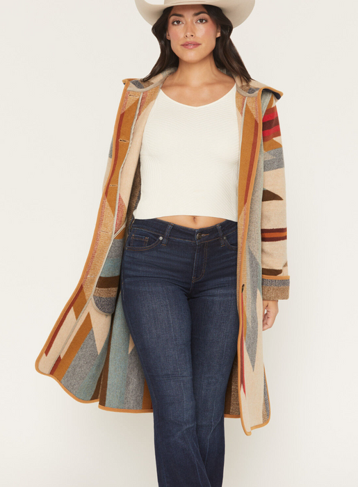 Pendleton Women's Hooded Wyeth Trail Jacquard Coat - Dramatic Length Wool Coat