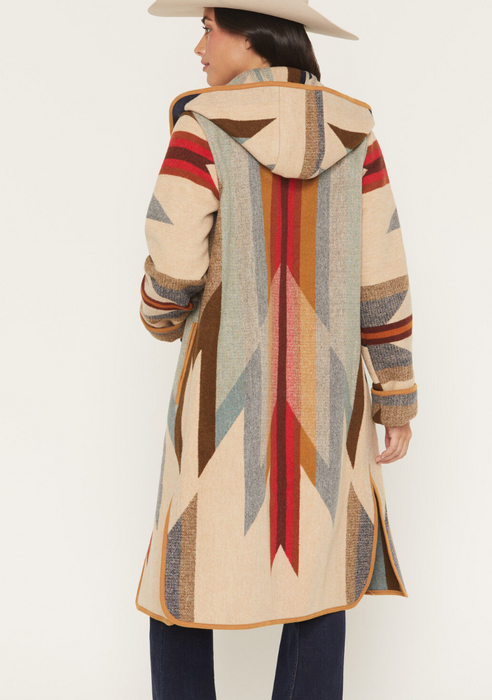 Pendleton Women's Hooded Wyeth Trail Jacquard Coat - Dramatic Length Wool Coat