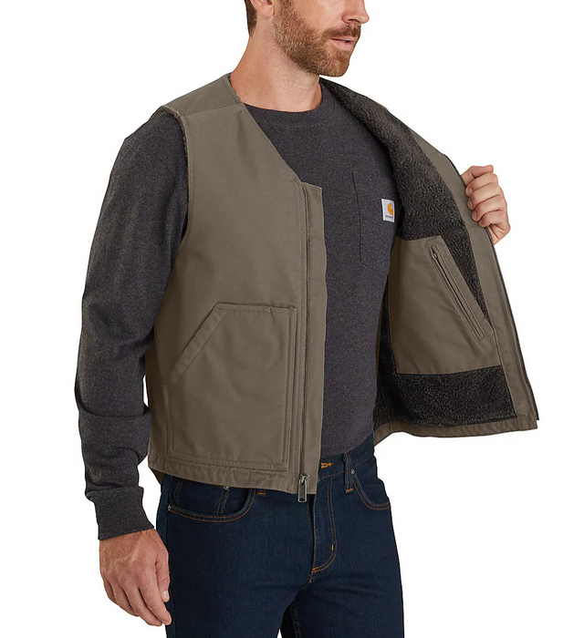 Carhartt Men's Relaxed Fit Washed Duck Sherpa-Lined Vest - Heavyweight Cotton Workwear