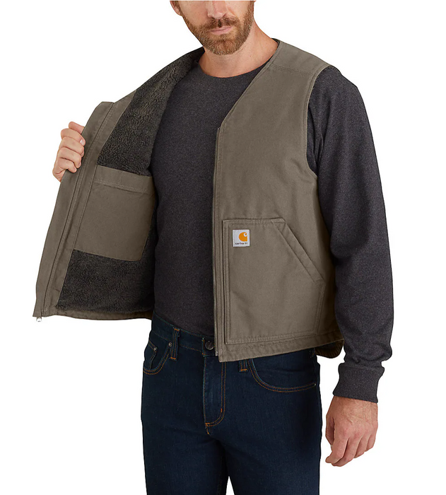 Carhartt Men's Relaxed Fit Washed Duck Sherpa-Lined Vest - Heavyweight Cotton Workwear