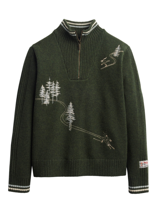 Pendleton Women's Lambswool Half-Zip Ski Sweater | Dark Fir