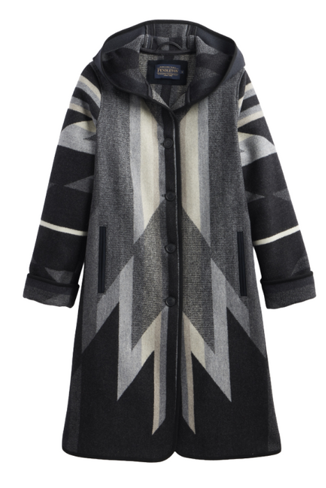 Pendleton Women's Hooded Wyeth Trail Jacquard Coat - Dramatic Length Wool Coat