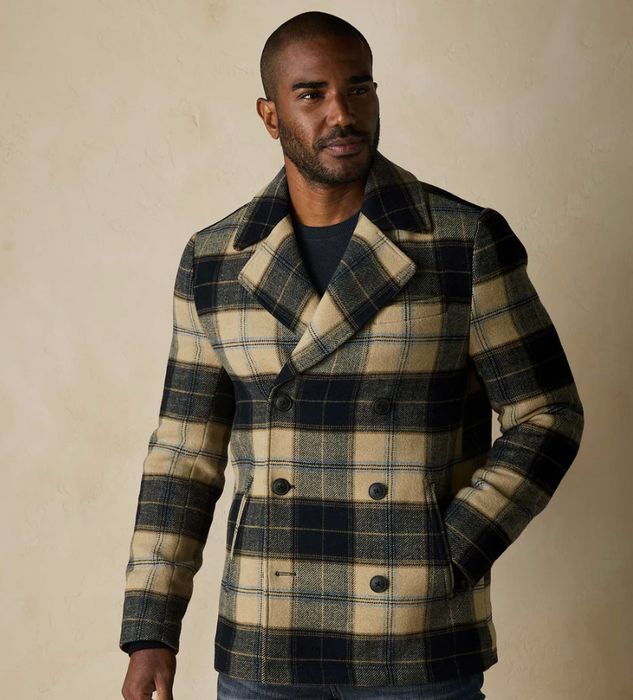 Long Plaid Pea Coat Men Long Coat Men UANEO Men's Plaid Trench