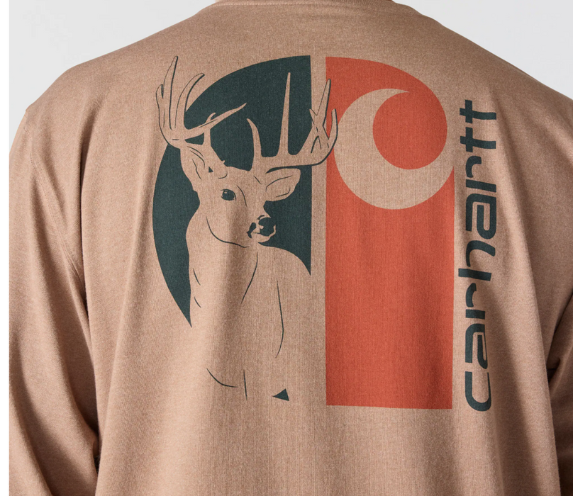 Carhartt Men's Heavyweight Long-Sleeve Deer Graphic T-Shirt - Loose Fit Work Tee 107041