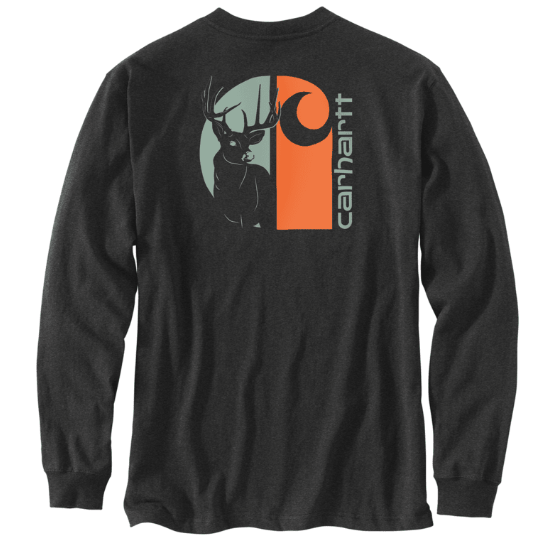 Carhartt Men's Heavyweight Long-Sleeve Deer Graphic T-Shirt - Loose Fit Work Tee 107041