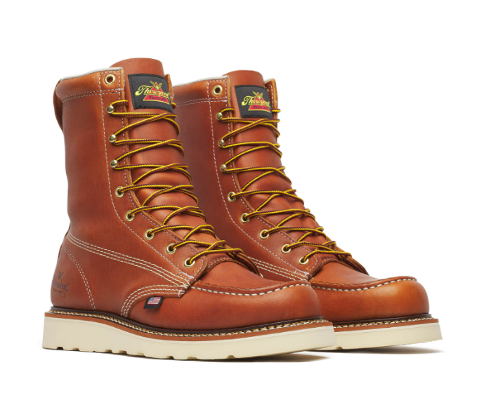 Thorogood American Heritage 8″ Tobacco Moc Toe Work Boots - MAXWear Wedge Outsole - Made in USA 814-4201
