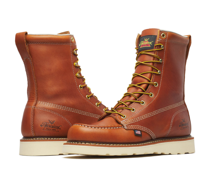 Thorogood American Heritage 8″ Tobacco Moc Toe Work Boots - MAXWear Wedge Outsole - Made in USA 814-4201
