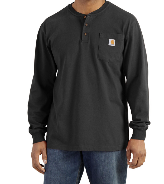 Carhartt Men's Long Sleeve Pocket Henley T-Shirt K128 - Durable Cotton Work Shirt