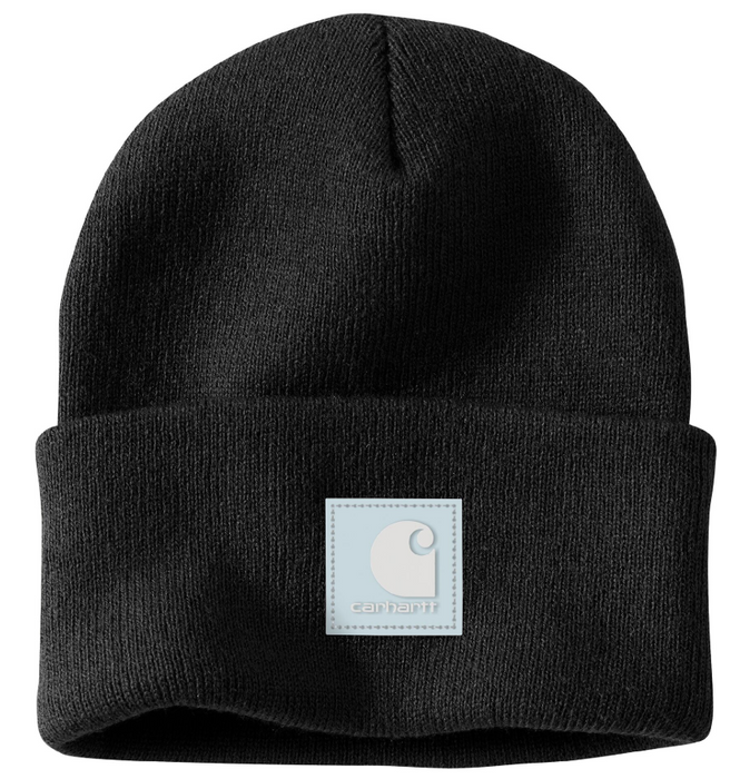 Knit Rubber Patch Beanie - Classic Cuffed Winter Hat - 106920