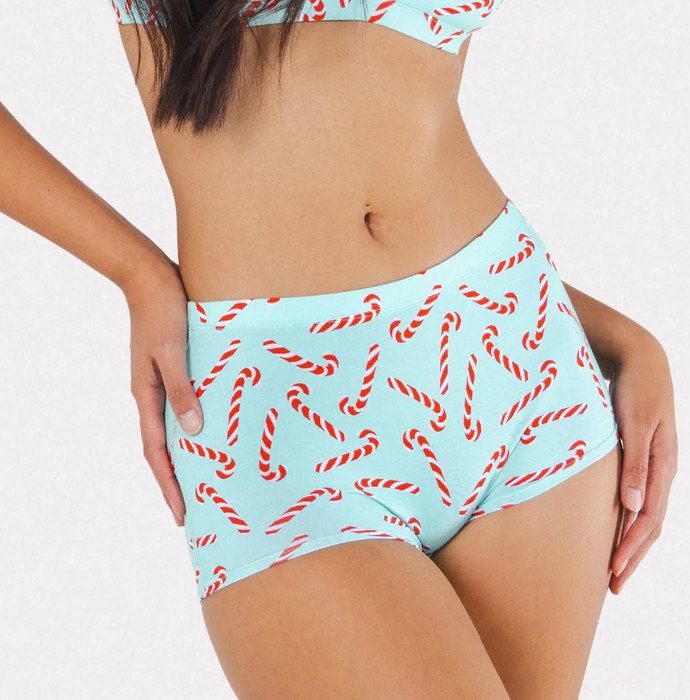 Candy Cane Christmas Bralette & Boyshort Set - Women's Holiday Lingerie