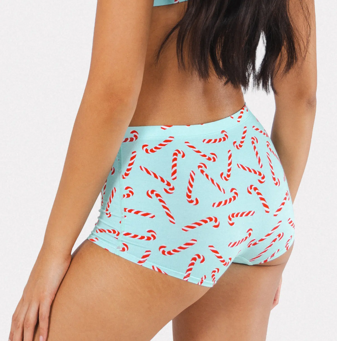 Candy Cane Christmas Bralette & Boyshort Set - Women's Holiday Lingerie