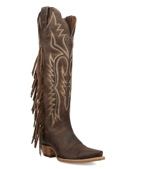 Dan Post Women's Prairie Dancer Brown Leather 18" Fringe Cowboy Boots - DP7103