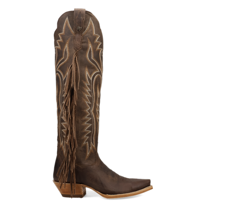 Dan Post Women's Prairie Dancer Brown Leather 18" Fringe Cowboy Boots - DP7103