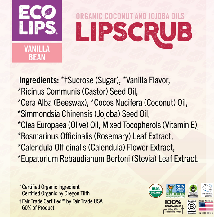 Organic Sugar Lip Scrub - Fair Trade Exfoliating Lip Treatment