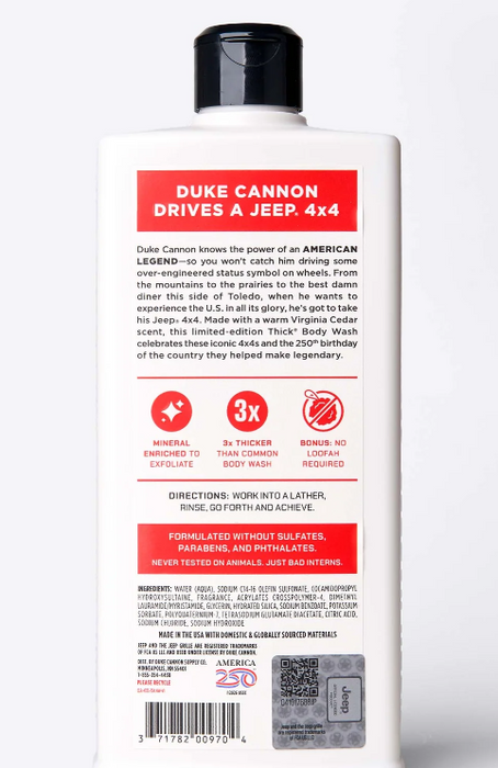 Duke Cannon Thick® Body Wash – Jeep® 4x4 Limited Edition | Virginia Cedar
