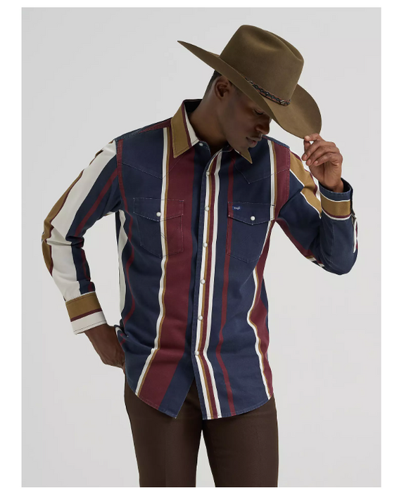 Wrangle Brushpopper Vintage Stripe Western Snap Shirt – Classic Fit