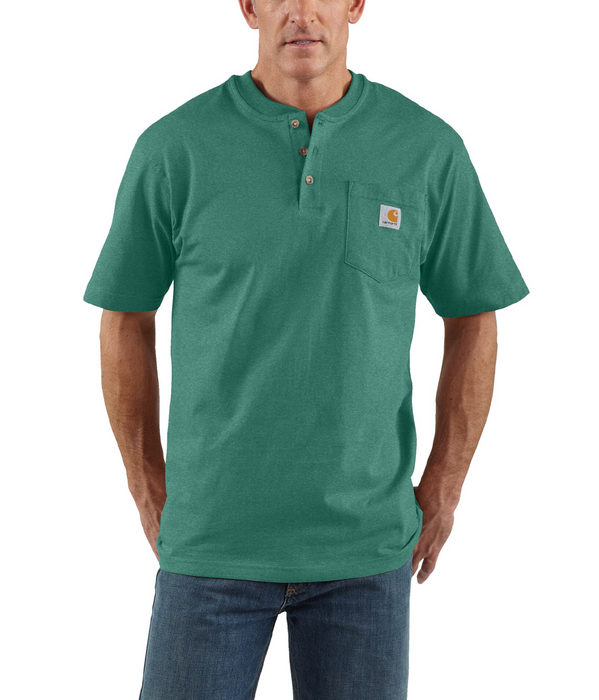 Carhartt K84 Men's Loose Fit Heavyweight Short-Sleeve Pocket Henley - Durable Cotton Workwear T-Shirt