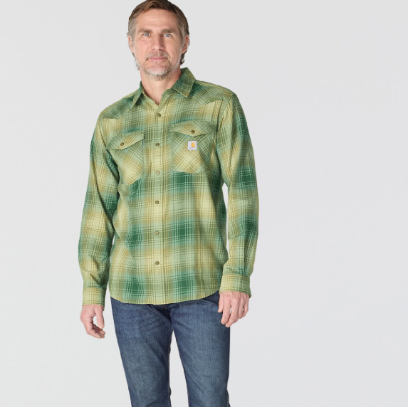Carhartt Montana Rugged Flex Relaxed Fit Lightweight Long-Sleeve Snap-Front Plaid Shirt - 107016