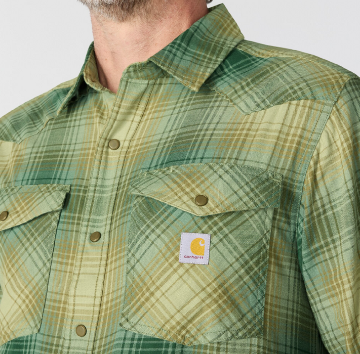 Carhartt Montana Rugged Flex Relaxed Fit Lightweight Long-Sleeve Snap-Front Plaid Shirt - 107016
