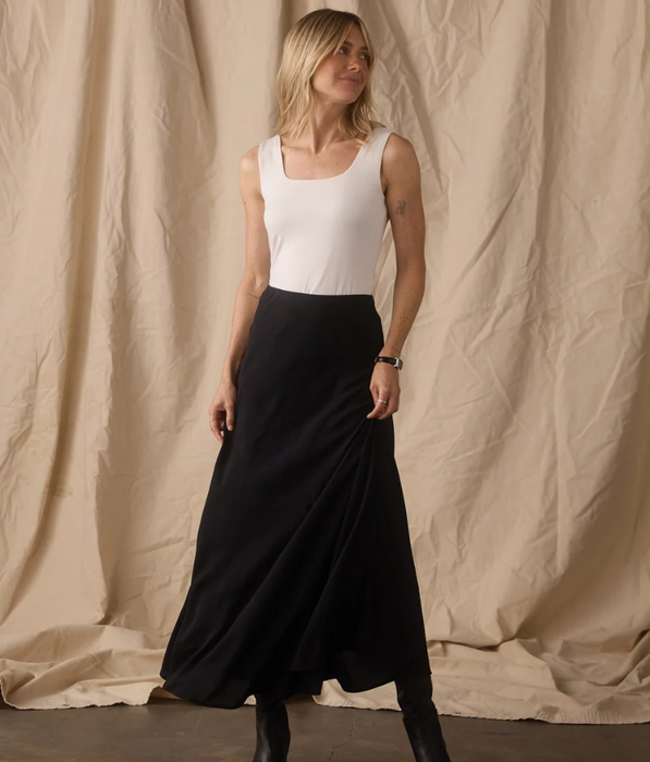 Rose High-Rise Bias-Cut Midi Skirt in Black