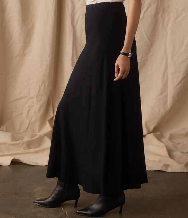 Rose High-Rise Bias-Cut Midi Skirt in Black