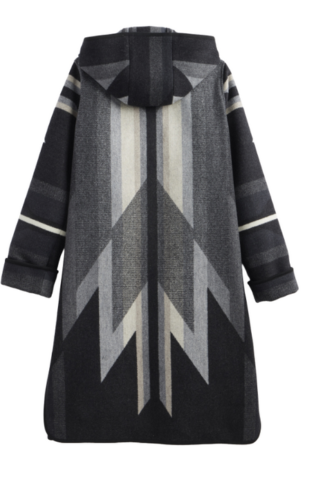 Pendleton Women's Hooded Wyeth Trail Jacquard Coat - Dramatic Length Wool Coat